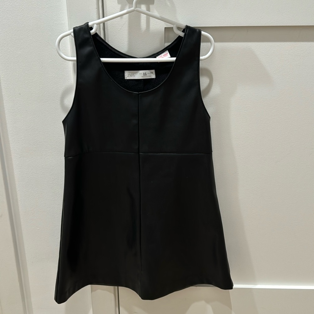 Black pleather overall dress